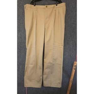Eddie Bauer Chino Pants Mens 44W Beige Classic Fit Pleated Wrinkle Free Cotton